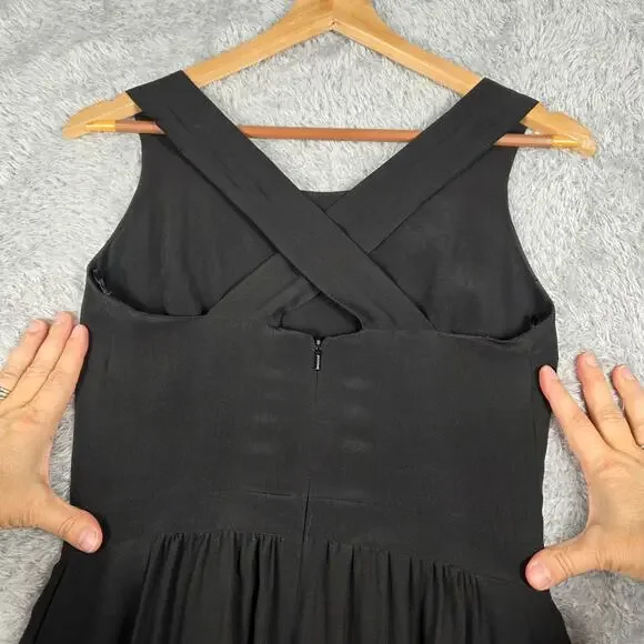 Lula Kate Black Silk Floor Length Cross Back Dress - Picture 2 of 7